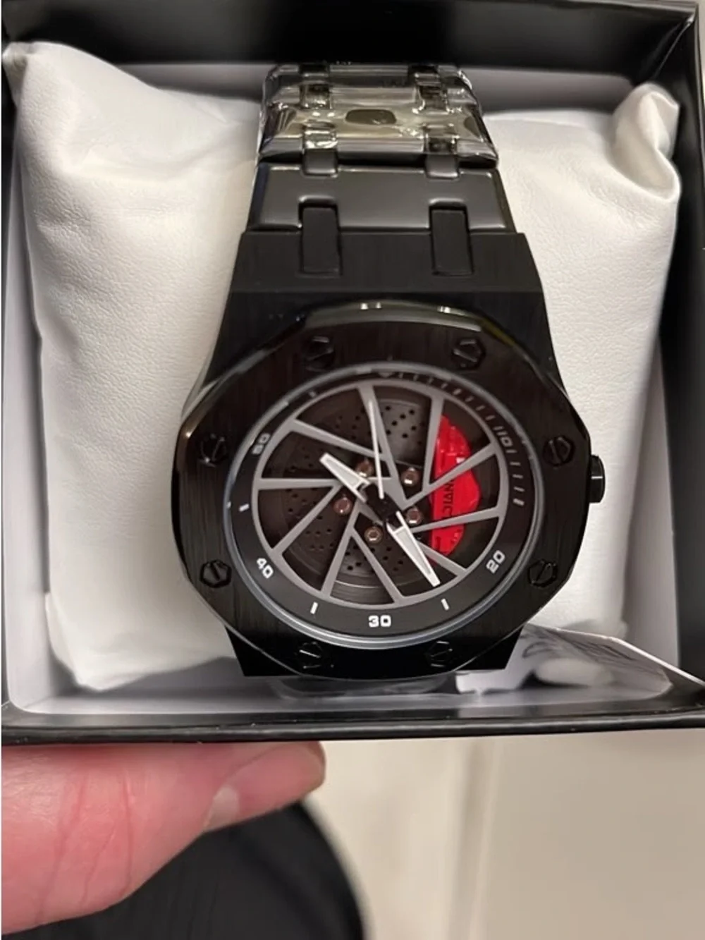 Invicta Speedway Rim Black Stainless Steel Men's Watch Octagon with Red Accent